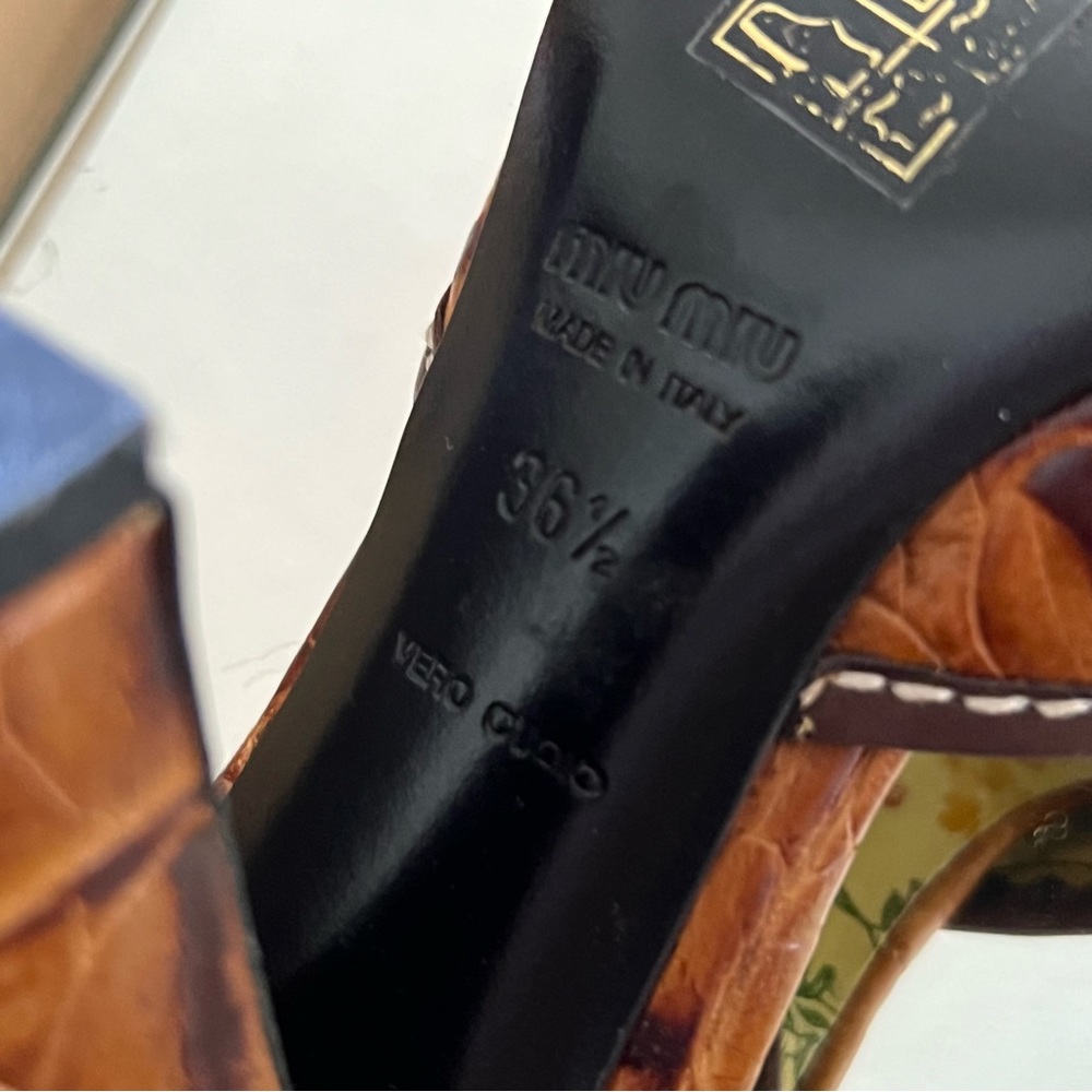 Rare Miu Miu Brown Croc Leather High Heeled Slingback Mules - 36.5 - Picture 7 of 7